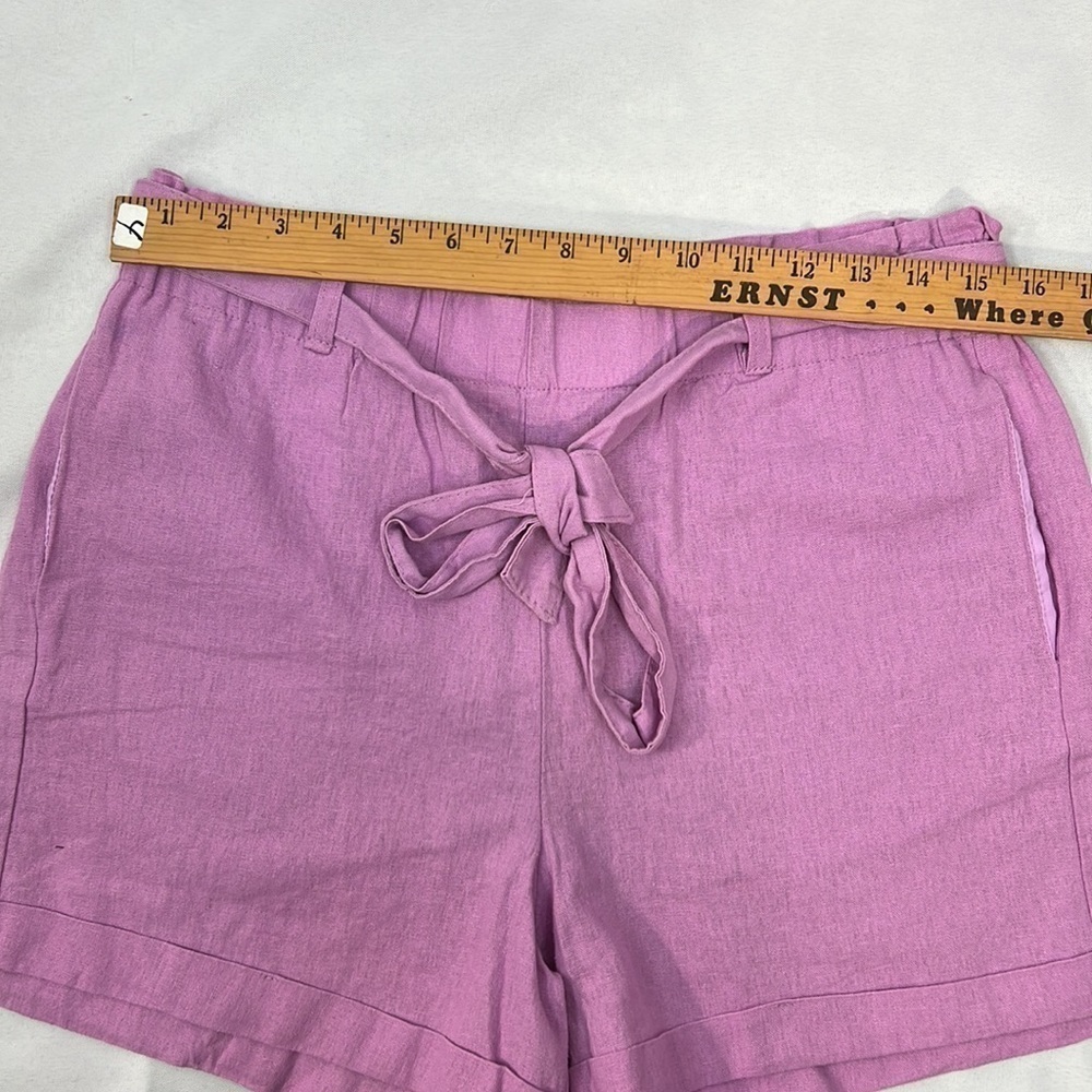New! Revamped lilac linen blend shorts with tie waist Large - Picture 9 of 10